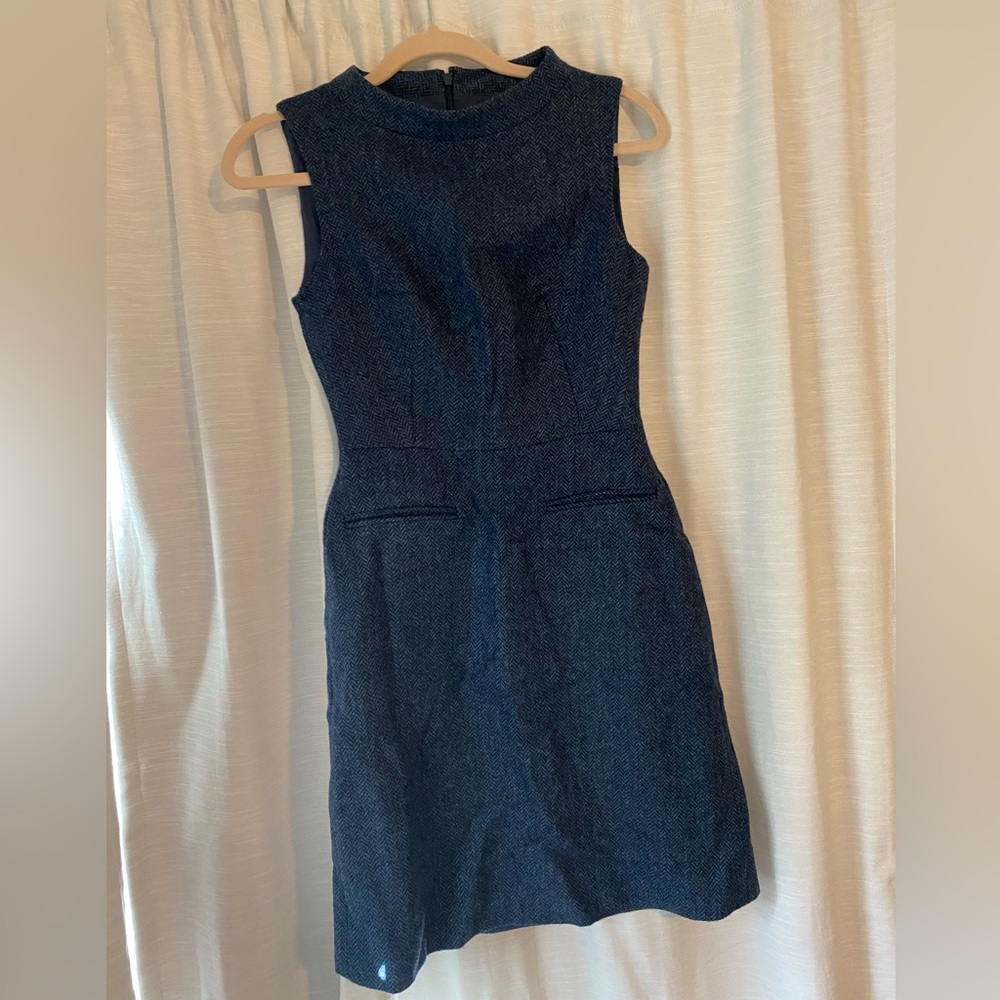 Blue Tweed Wool Hobbs London Pencil Dress (Size US 2)